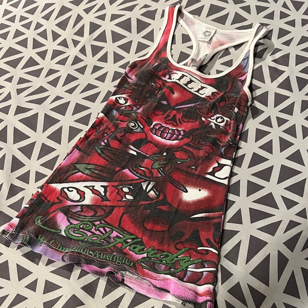 Ed Hardy Kids Skull Graphic Tank Top - Red and Green